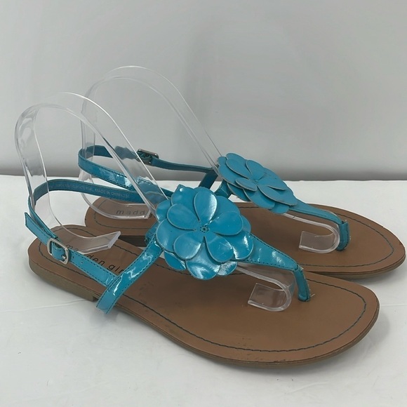Madden Girl Turquoise Blue Floral 3D Thong Slingback Flat Casual Sandals 8 - Picture 1 of 9